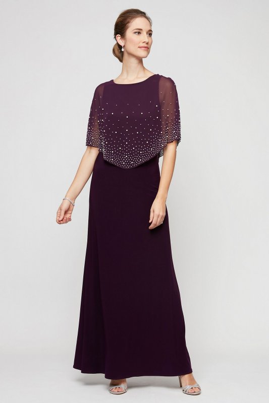 Chiffon Long Dress with Embellished Sheer Popover Alex Evenings 81351534