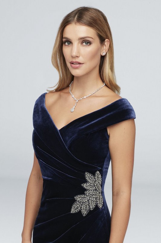 Off-the-Shoulder Velvet Gown with Beaded Detail Alex Evenings 8191770