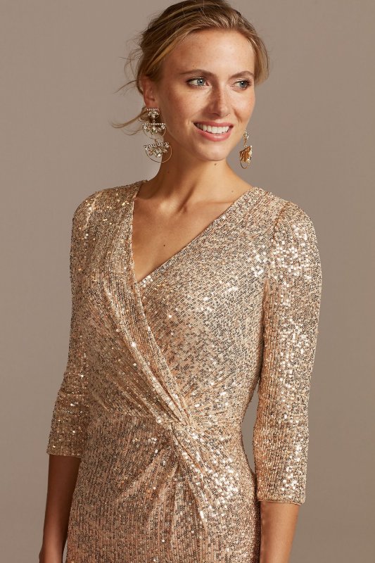 Sequin 3/4 Sleeve Wrap Front Dress with Twist Alex Evenings 8196646