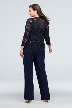 Lace Tank and Jacket Petite Plus Size Pantsuit Onyx 850176