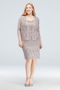 Beaded Neck Sequin Lace Plus Size Dress and Jacket Alex Evenings 85122096