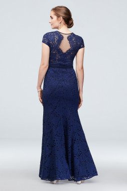 Cap Sleeve Lace Mermaid Gown with Notch Neckline JS Collections 866379