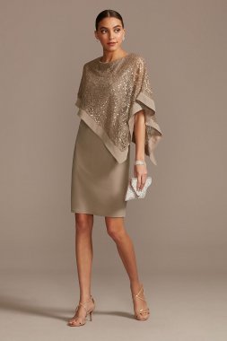 Sleeveless Jersey Sheath with Sequin Lace Poncho RM Richards 8749D