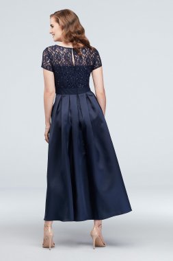 Short Sleeve Sequin Lace and Mikado Midi Dress SL Fashions 9119171