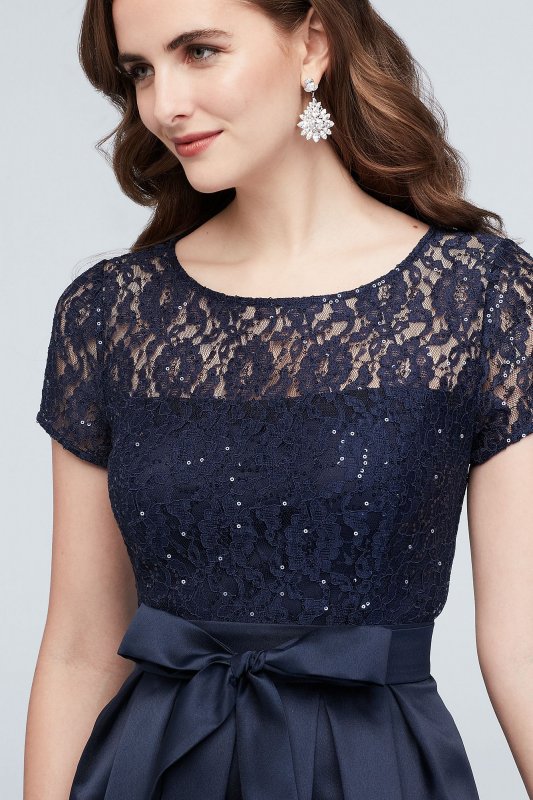 Short Sleeve Sequin Lace and Mikado Midi Dress SL Fashions 9119171