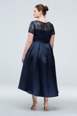 Lace Short Sleeve Illusion Bodice Dress with Bow Ignite 9419171