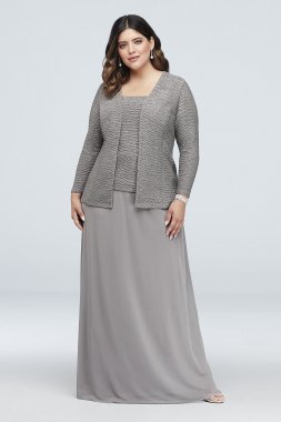 Glitter Knit and Mesh Plus Size Gown with Jacket Onyx 950251