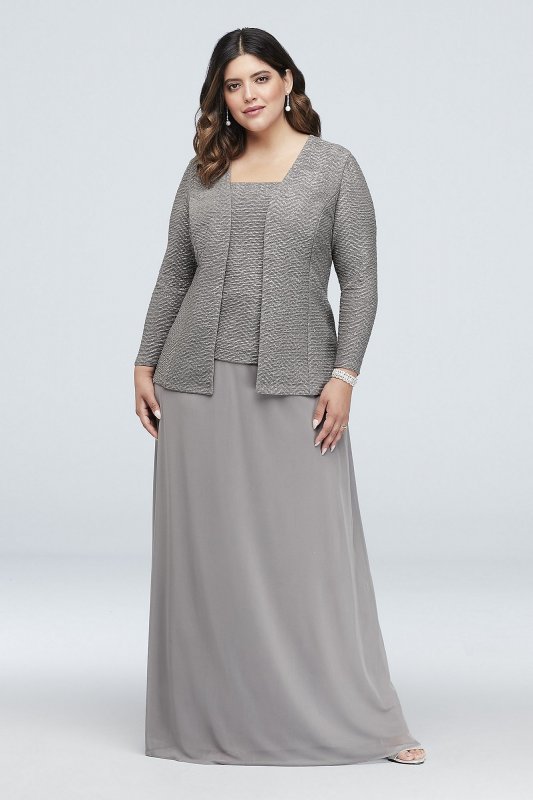 Glitter Knit and Mesh Plus Size Gown with Jacket Onyx 950251