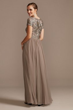 A-Line Dress with Floral Sequin Bodice Betsy and Adam A21102