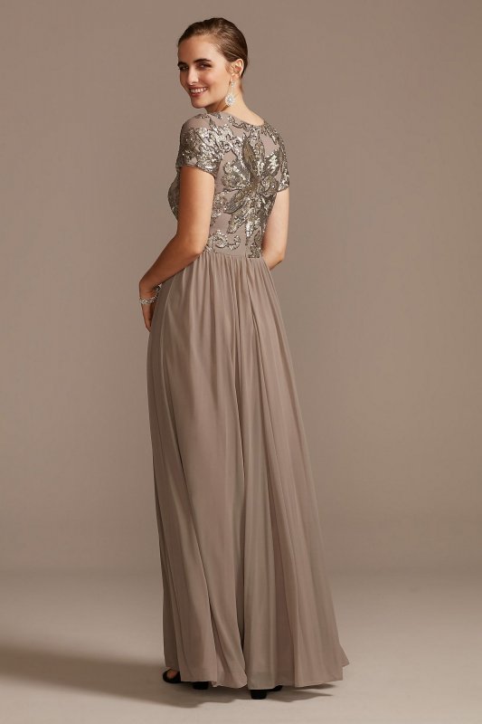 A-Line Dress with Floral Sequin Bodice Betsy and Adam A21102