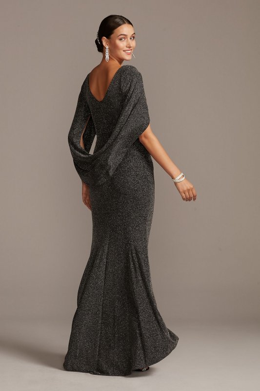 Glitter Accent Drape Sleeve Stretch Sheath Dress Betsy and Adam A21447