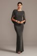 Glitter Accent Drape Sleeve Stretch Sheath Dress Betsy and Adam A21447