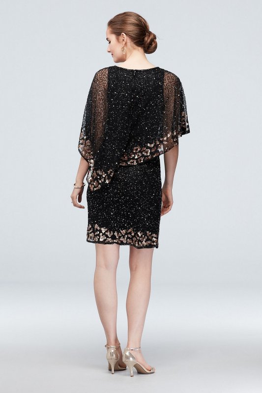 Bead and Sequin Asymmetric Chiffon Capelet Dress Pisarro Nights D2228