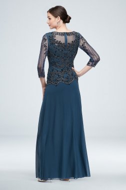 Sequined and Beaded Long Mesh Dress Pisarro Nights D1545