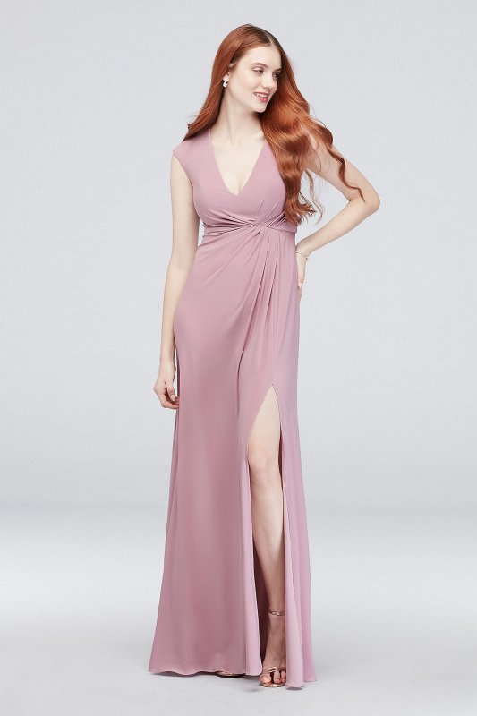 Gathered Jersey V-Neck Dress with Keyhole Back DB Studio DS270006