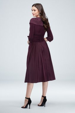 Portrait Collar and Cuff Sleeve Ruched Waist Dress Jessica Howard JHDM2599