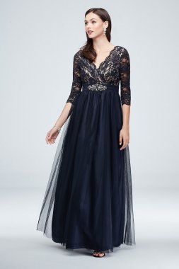 Wrap Bodice Illusion Lace Gown with Embellishment Jessica Howard JHDM4041