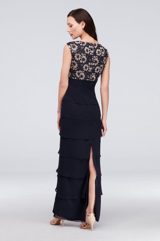 Lace and Tiered Chiffon Sheath Gown with Scarf Jessica Howard JHDM6193