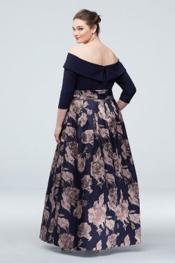 Off the Shoulder Plus Size Gown with Floral Skirt Jessica Howard JHDW6192