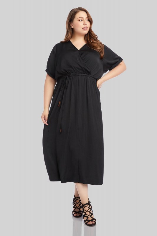 Cuffed Short Sleeve Plus Size Dress with Tie Karen Kane L48566W