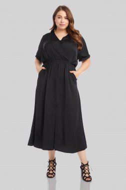 Cuffed Short Sleeve Plus Size Dress with Tie Karen Kane L48566W