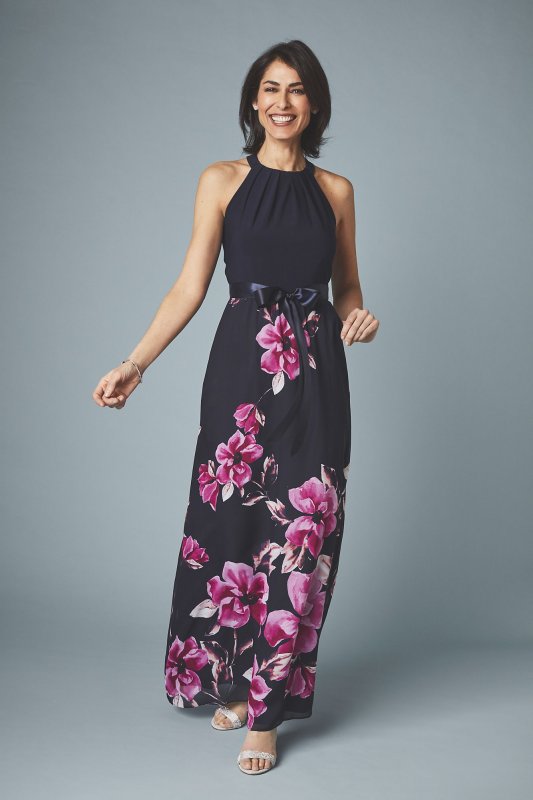 Cascading Floral Chiffon Sheath with Round Neck SL Fashions SL171107