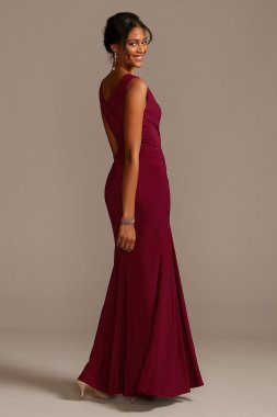 Draped V-Neck Jersey Dress with Crystal Applique David's Bridal WBM19059