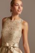 Sequin Lace and Mikado High Low Hem Gown with Bow David's Bridal WBM2064