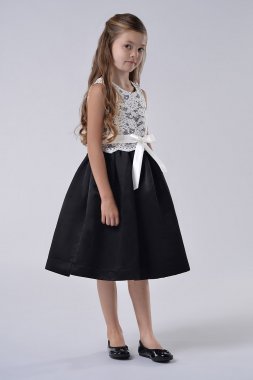 Satin Flower Girl Dress with Pleated Waist and Hem David's Bridal WG1372