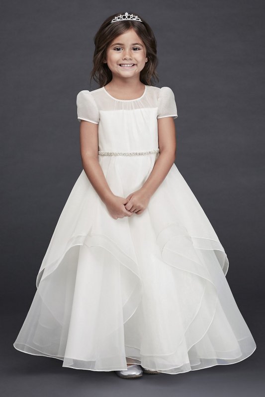 Organza Long Flower Girl Dress with Crystal Belt David's Bridal CR1392