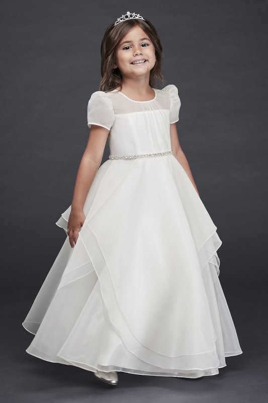 Organza Long Flower Girl Dress with Crystal Belt David's Bridal CR1392