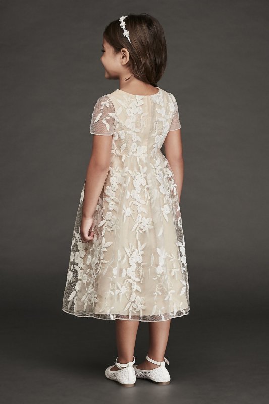 Cap Sleeve Embroidered Tea-Length Flower Girl Gown David's Bridal CR1394