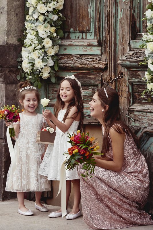 Cap Sleeve Embroidered Tea-Length Flower Girl Gown David's Bridal CR1394