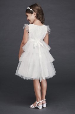 Cap Sleeve Flower Girl Dress with Horsehair Skirt David's Bridal WG1416