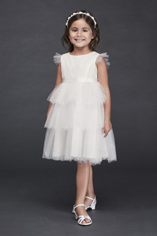 Tiered Sparkle Tulle and Lace Flower Girl Dress David's Bridal CR1395