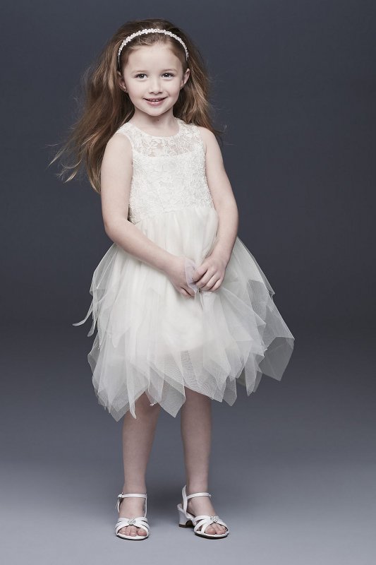 Handkerchief Hem Tulle and Lace Flower Girl Dress David's Bridal CR1396