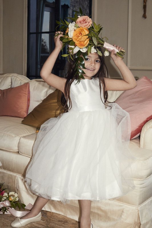 Flower Girl Dress with Tulle and Ribbon Waist David's Bridal OP218