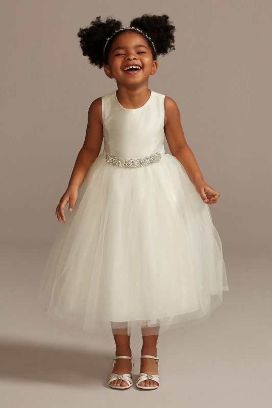 Flower Girl Dress with Tulle and Ribbon Waist David's Bridal OP218