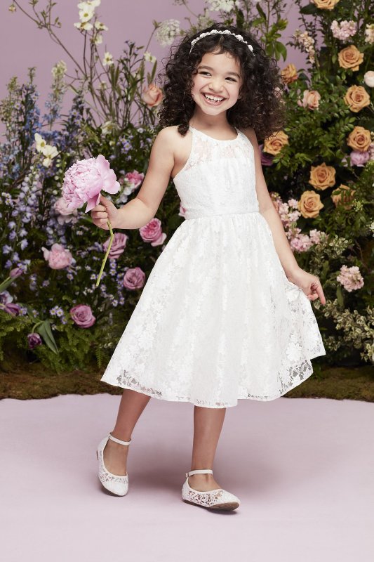 Illusion Lace Tie-Back Halter Flower Girl Dress David's Bridal OP237