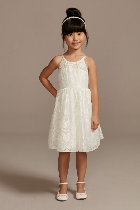 Illusion Lace Tie-Back Halter Flower Girl Dress David's Bridal OP237