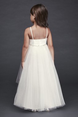 Satin Cap Sleeve Flower Girl Dress with Bow Sash David's Bridal OP273