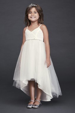 High-Low Tulle Flower Girl Dress with Crystal Belt David's Bridal OP252