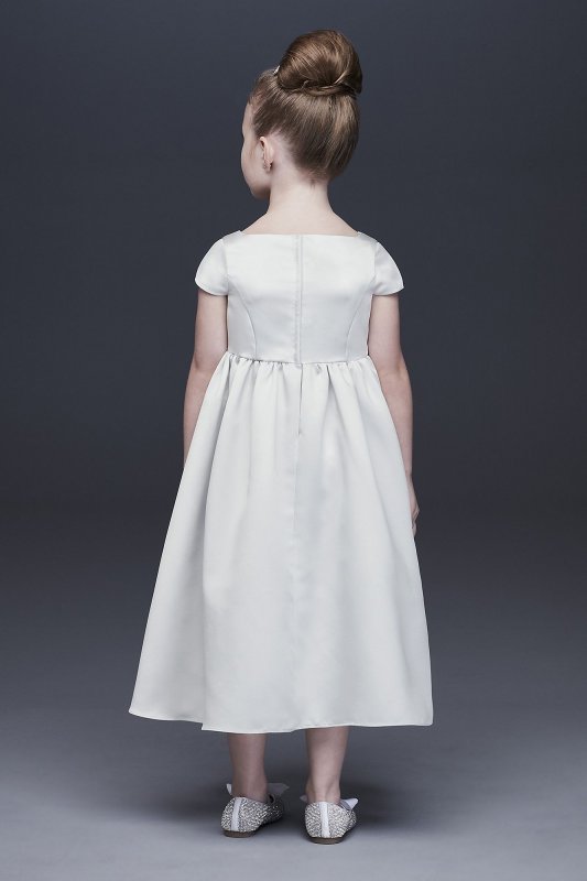 Satin A-Line Flower Girl Dress with Cap Sleeves David's Bridal OP256