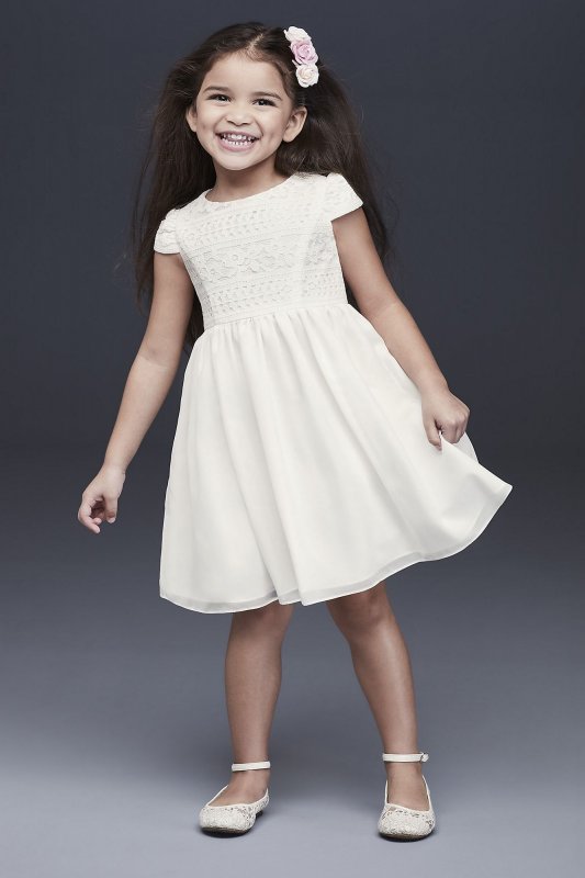 Lace Bodice Cap Sleeve Flower Girl Dress David's Bridal OP259