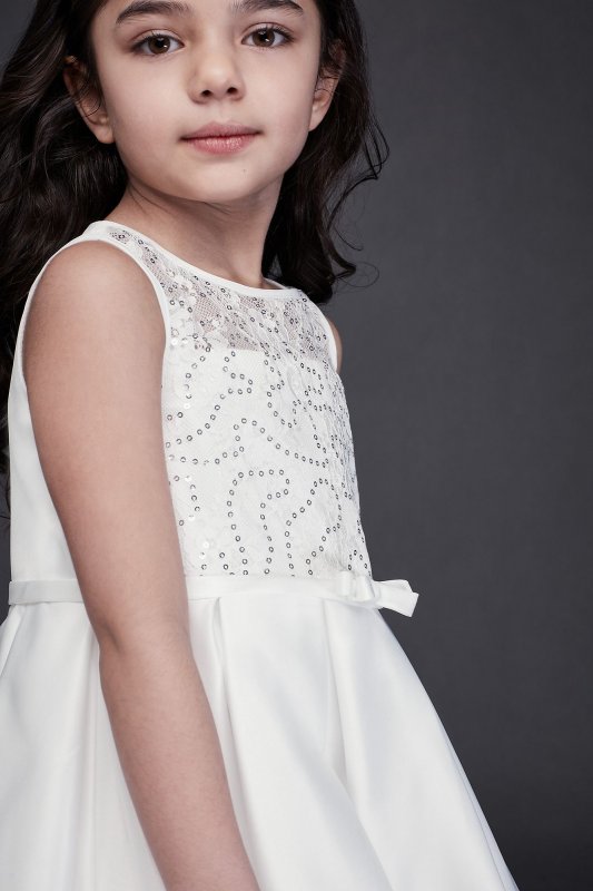 Lace and Satin Flower Girl Dress with Bow Sash David's Bridal OP260