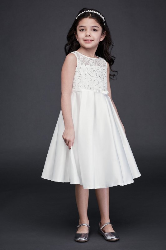 Lace and Satin Flower Girl Dress with Bow Sash David's Bridal OP260