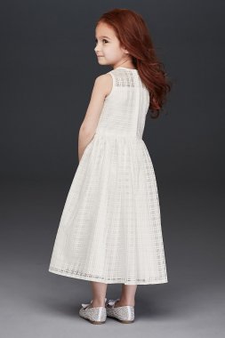 Crosshatch Checked Tea-Length Flower Girl Dress David's Bridal OP261