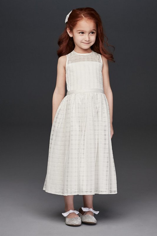 Crosshatch Checked Tea-Length Flower Girl Dress David's Bridal OP261