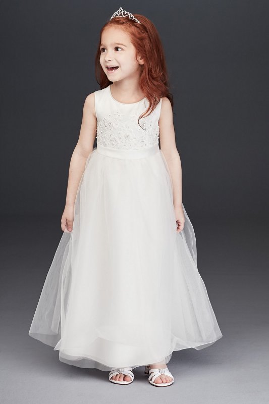 Beaded Applique Flower Girl Dress with Tulle Skirt David's Bridal OP263