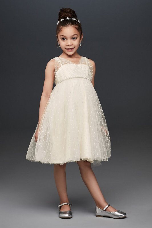 Silver Dots Flower Girl Dress with Crystal Belt David's Bridal OP264